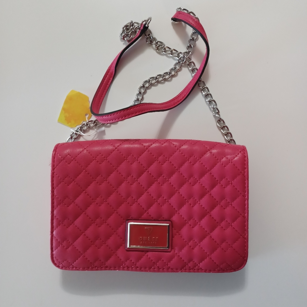 Guess Pink Quilted Chain Crossbody Bag